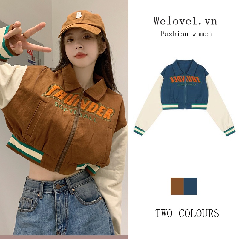 Áo Khoác Lửng Dáng Rộng Màu Sắc retro Phong Cách Mỹ Cho Nữ