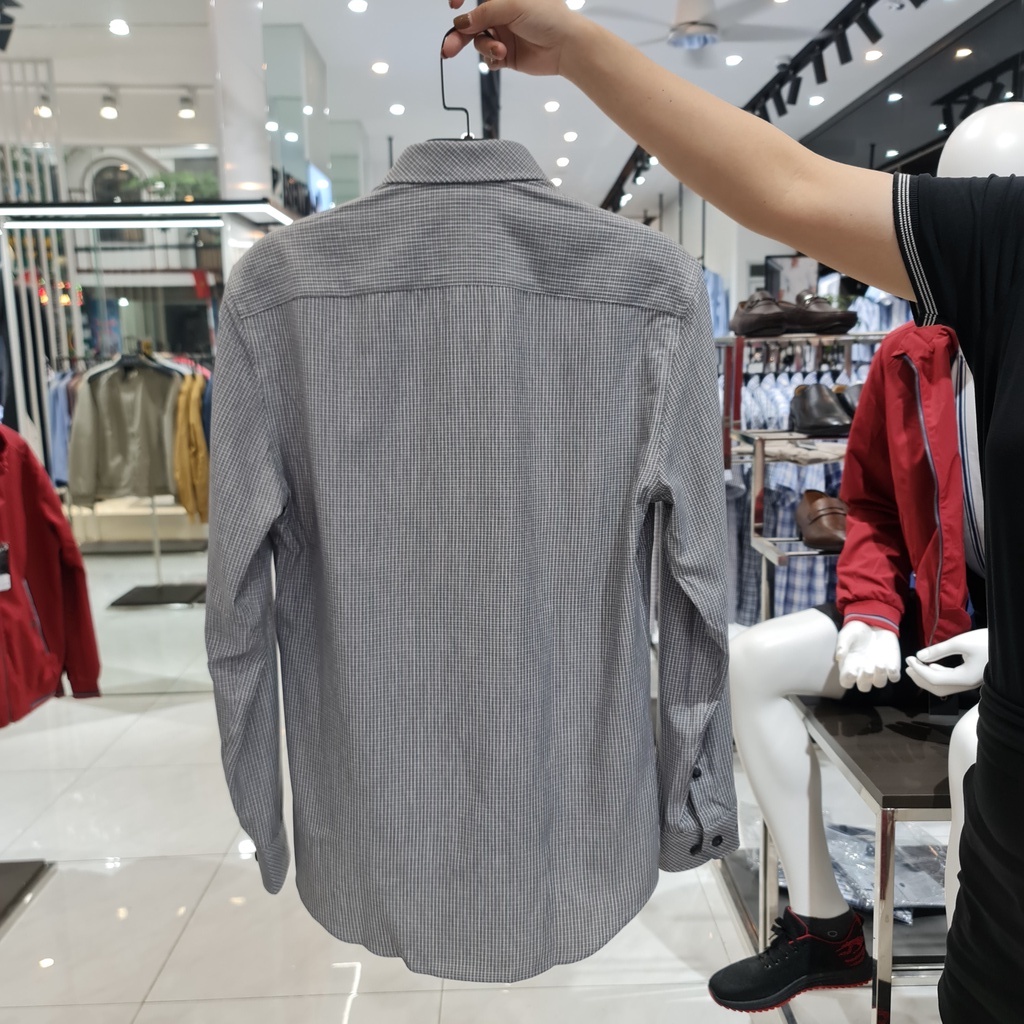 Áo sơ mi nam dài tay OWEN AS23348D somi công sở vải café cao cấp màu ghi melange trắng đen dáng ôm tà lượn không túi