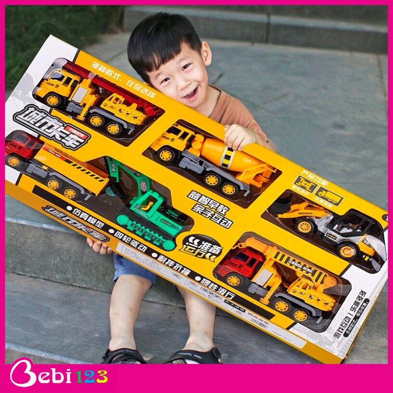 Bộ đồ chơi 6 Xe Công Trình Cở Lớn, Xe Bánh Đà size To cho bé