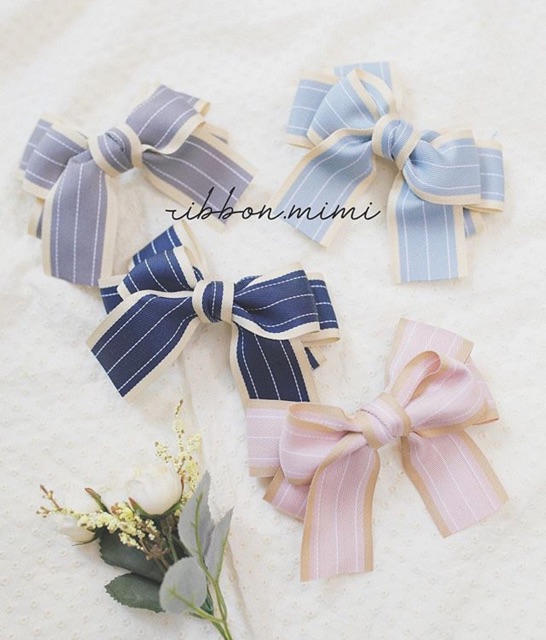 [ Hàng Thiết Kế ] Kẹp Tóc Nơ Sọc Handmade Cao Cấp Ribbon.mimi Yuna cột / kẹp