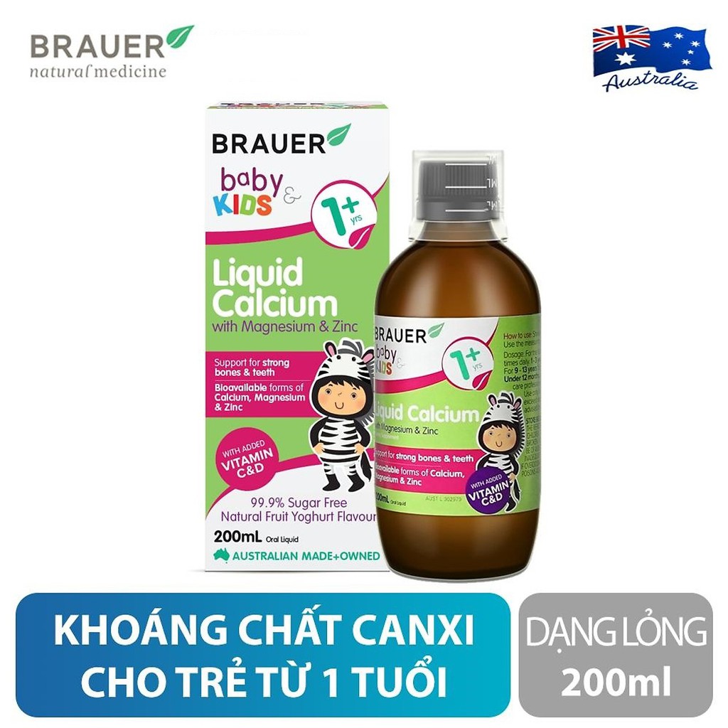 Siro bổ sung Canxi, Magie và Kẽm Brauer Baby &amp; Kids Liquid Calcium With Magnesium &amp; ZinC cho trẻ trên 1 tuổi (200ml)