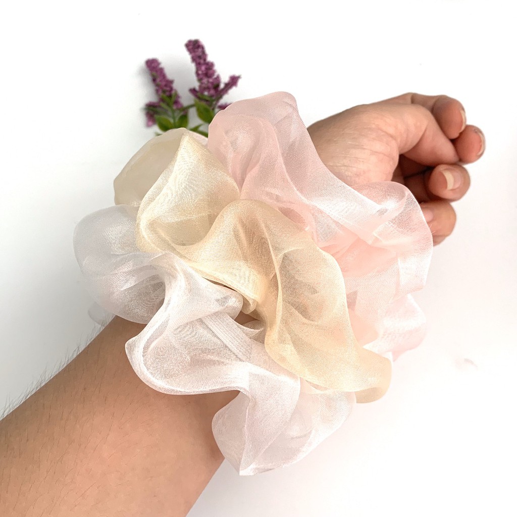 Cột tóc vải scrunchies voan ánh sáng cao cấp