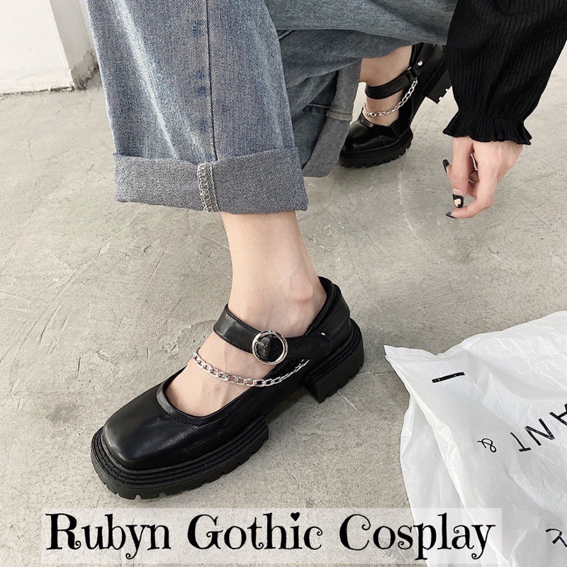 [Sẵn]  Giày Lolita Gothic mũi vuông phối xích độc lạ  ( Size 35 - 40 )