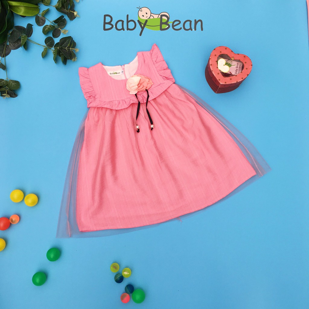 [MÃ THƯƠNG HIỆU YÊU THÍCH Voucher giảm 10%] Đầm Đũi Phối Cotton Phủ Lưới Đính Hoa Bé Gái BabyBean