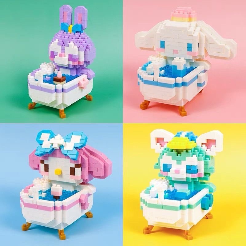 Đồ Chơi Xếp Hình Lego Doraemon - Cinnamoroll- Angel Stitch - Thỏ StellaLou - Khủng Long Yoshi ngồi bồn tắm