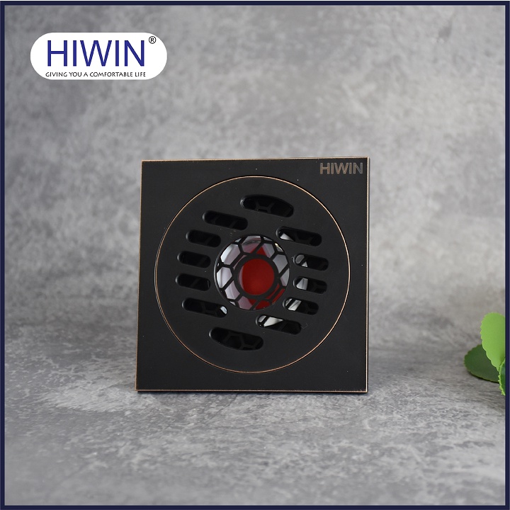 Phễu thoát sàn máy giặt ngăn mùi hôi thoát nước nhanh đồng mạ đen kích thước 100x100mm HIWIN FD-1101WB