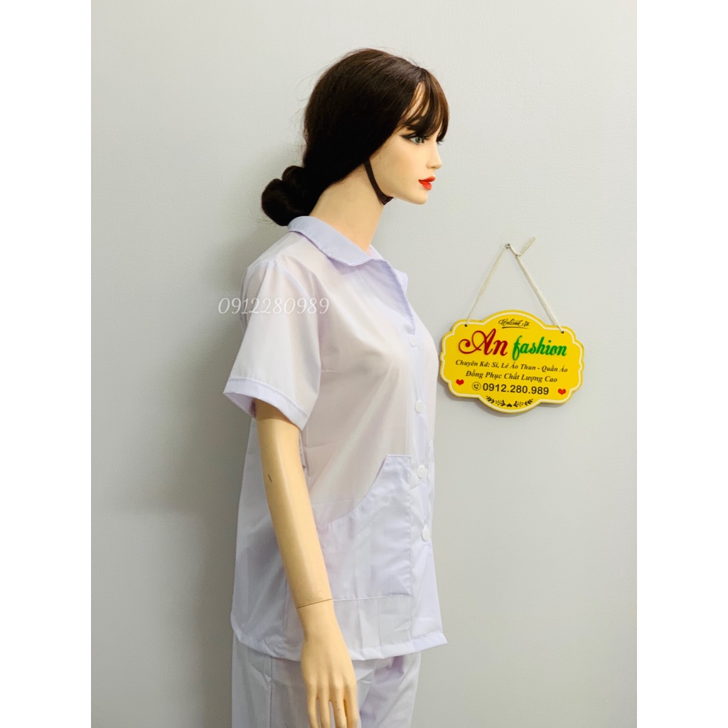 Bộ ngành thực phẩm, thủy sản form đẹp tôn dáng vải kate trắng _ Hình chụp thật