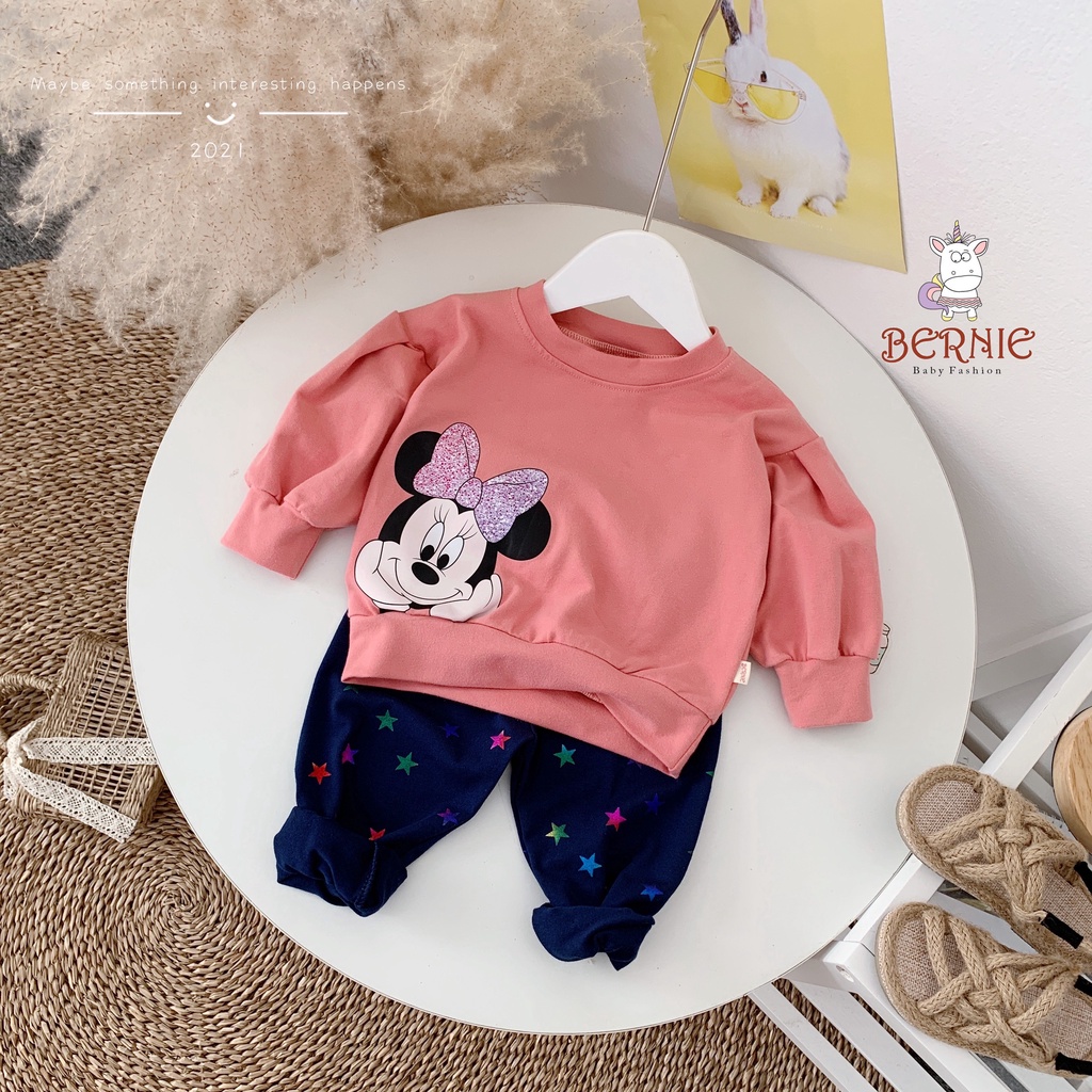 Bộ thu đông dài tay phong cách bánh bèo bé gái, set đồ áo thun phối quần chấm bi dễ thương