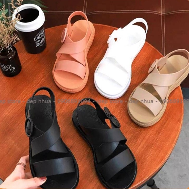 Giày Sandal Nữ Nhựa Dẻo IDEP Đi Mưa Hapu (Đen, Hồng, Kem) - GL008