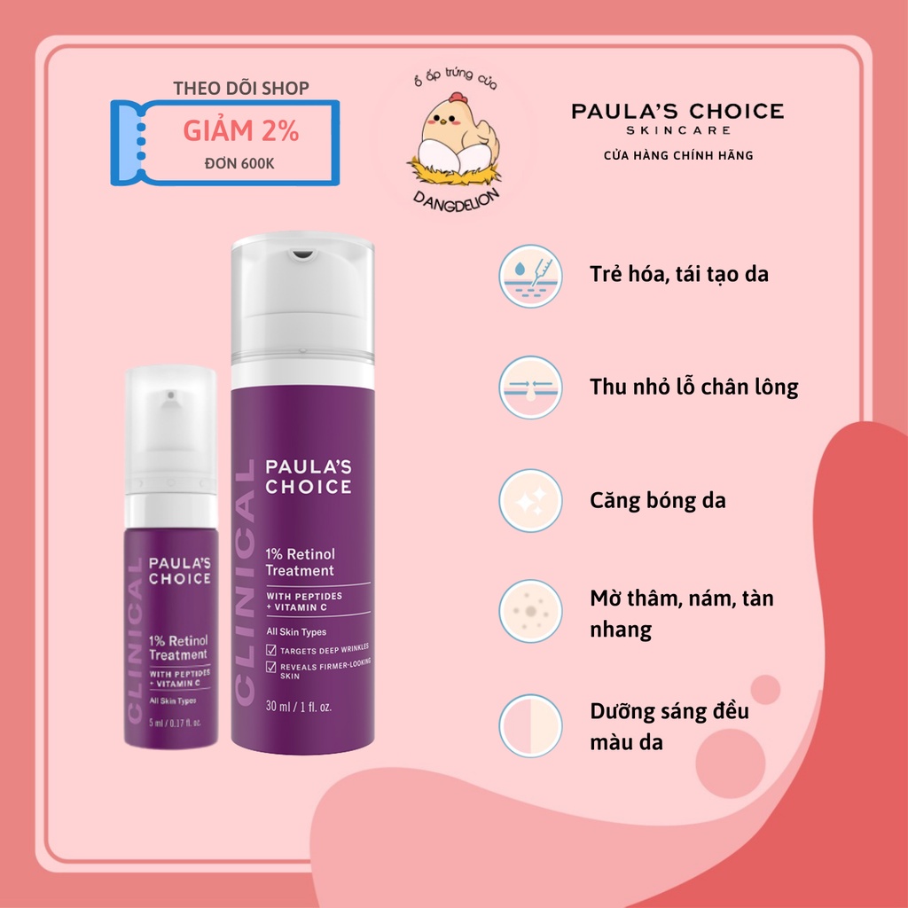 Tinh chất làm mờ nám và nếp nhăn Paula's Choice Clinical 1% Retinol Treatment