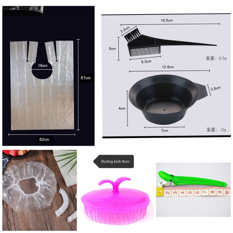Sỉ dụng cụ nhuộm tóc nhiều phân lọai để lựa chọn, tại nhà, salon,lược, kẹp mỏ vịt, chén ,áo ,mũ, nút bịt tai