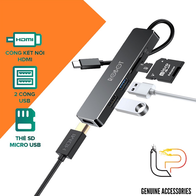 MULTIPORT HUB TYPE-C 5 IN 1 HT240Y - HUB CHUYỂN TYPE-C RA USB 3.0/HDMI/PD/SD/TF