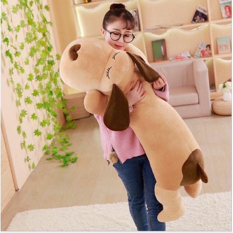 Gấu Bông Chó Ngủ Mũi Tim Tai Dài, Gối Ôm Hình Thú Nhồi Bông Mềm Mịn Size 70cm 90cm 1m2