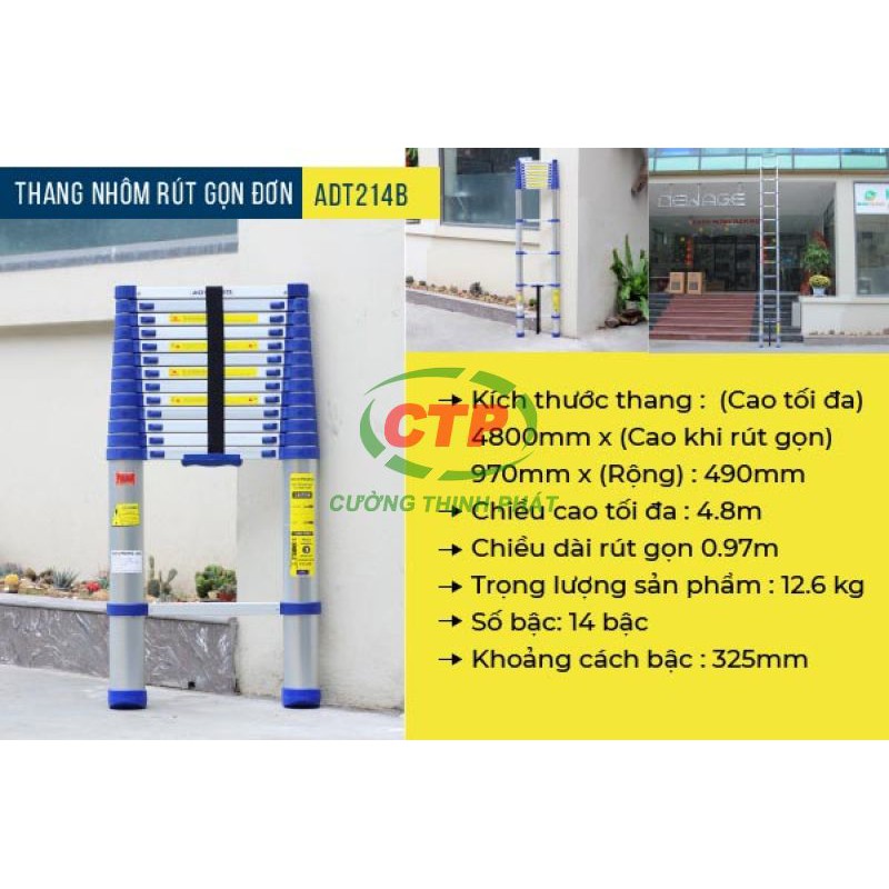 Thang nhôm rút gọn đơn Advindeq ADT214B màu xanh