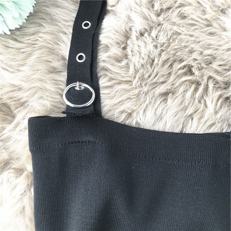 Váy ôm body 2 dây bản lớn cách điệu dây nịt, xích