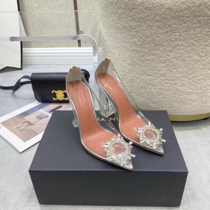 Giày mica trong hoa đá mặt trời gót loe dáng kín và hở gót 7p 9.5p