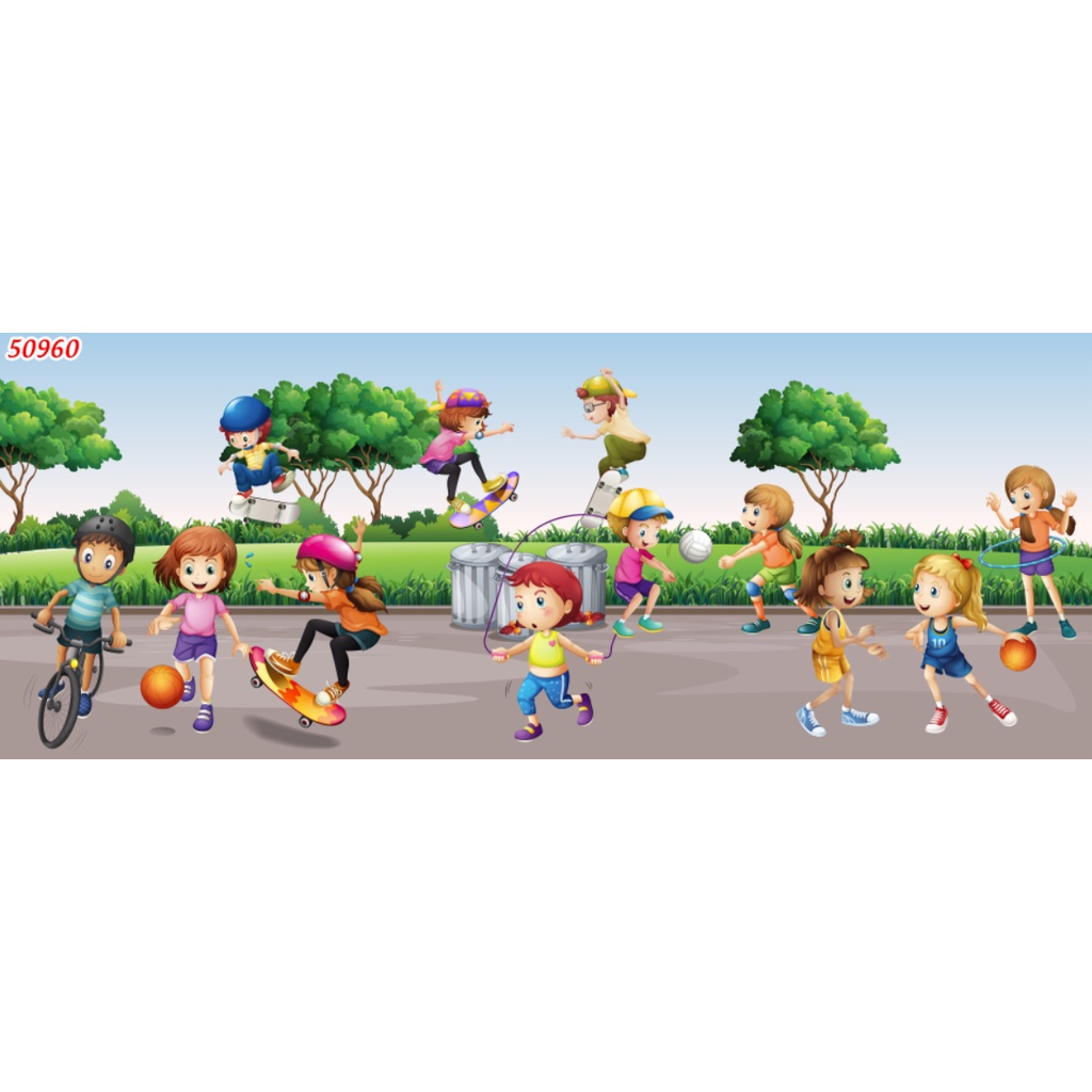 Tranh Dán Tường 3D Phòng Trẻ Em MẦM NON, KHU VUI CHƠI GIẢI TRÍ, CÔNG VIÊN không phai màu