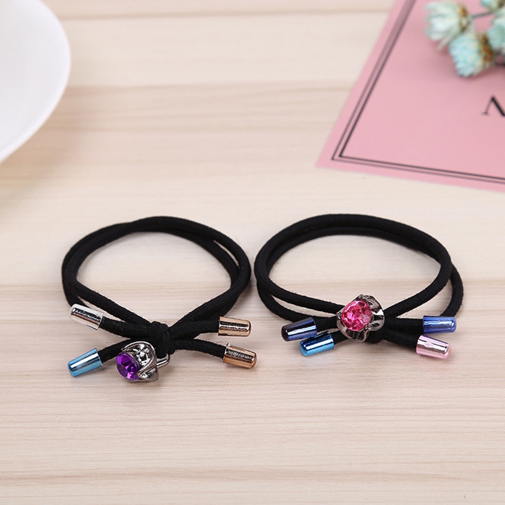 Dây cột tóc hai lớp co dãn nơ đính đá cho nữ