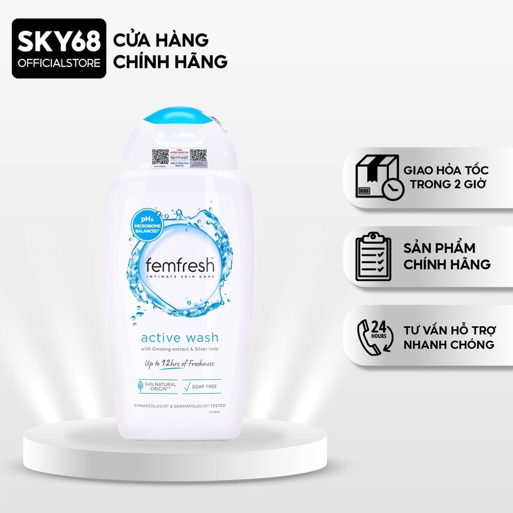 Dung Dịch Vệ Sinh Dành Cho Nữ Femfresh Active Fresh Wash 250ml - Xanh Dương