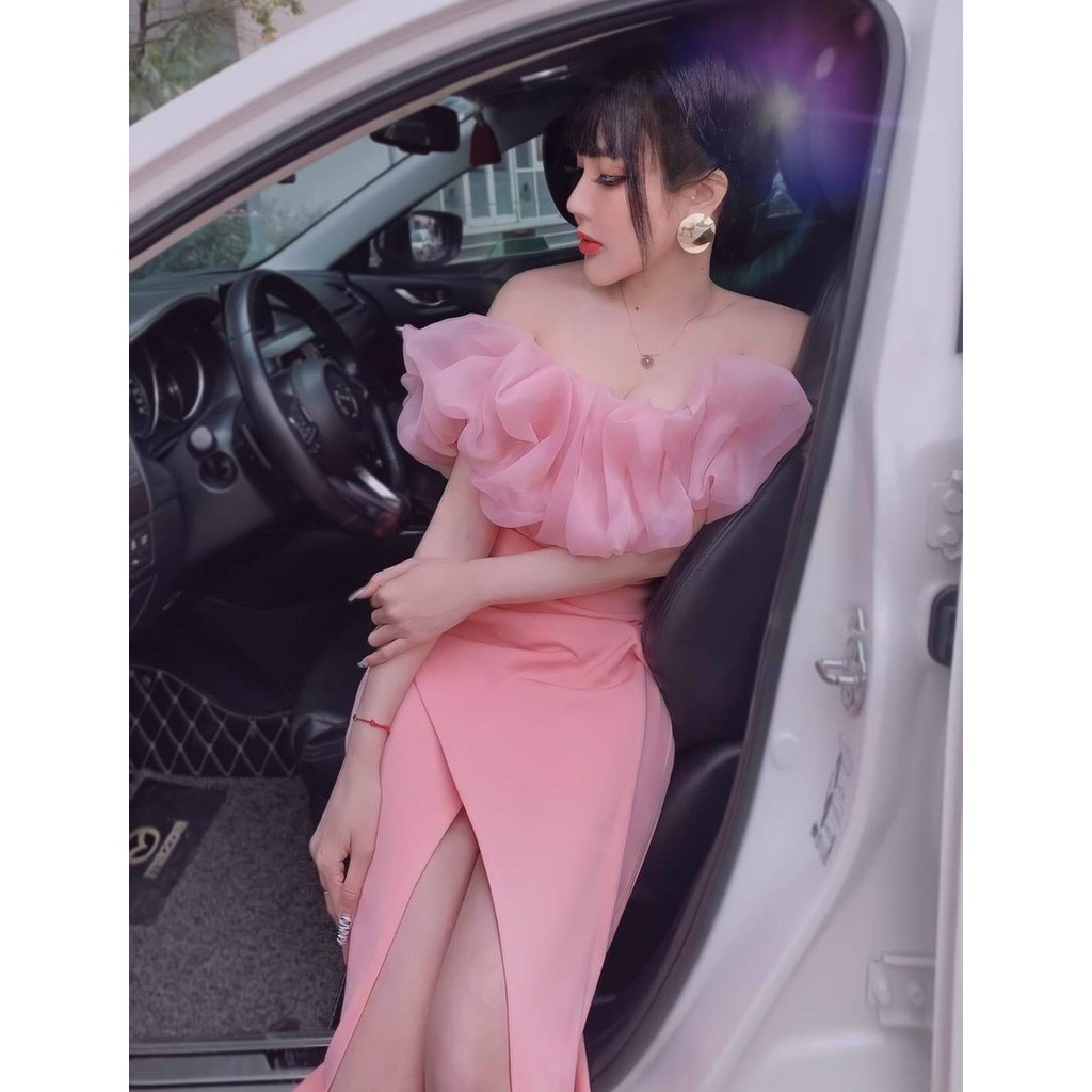 GKM_FREESHIP Đầm ôm Body Cúp Ngực Phối Voan Tơ Mút Ngực Thời Trang quyến rũ sang chảnh hàng mới DS GKM