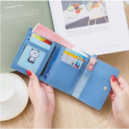 Ví da PU nhỏ gọn nhiều ngăn đựng thẻ in họa tiết hoa thời trang dành cho nữ