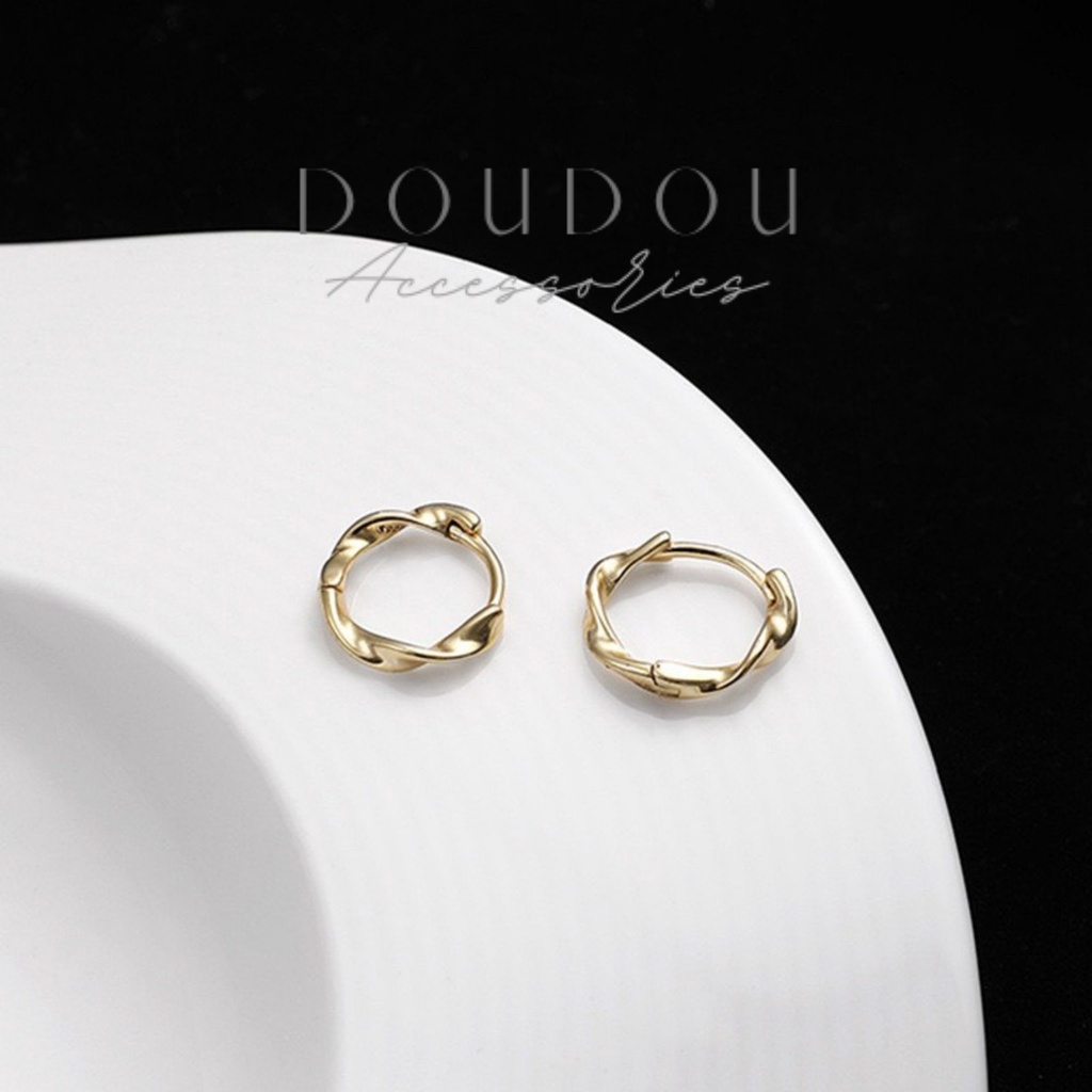 Bông tai nữ tròn chất liệu bạc 925 Doudou Phụ kiện Khuyên hoa tai ôm sát cá tính phong cách Hàn Quốc thời trang EH002