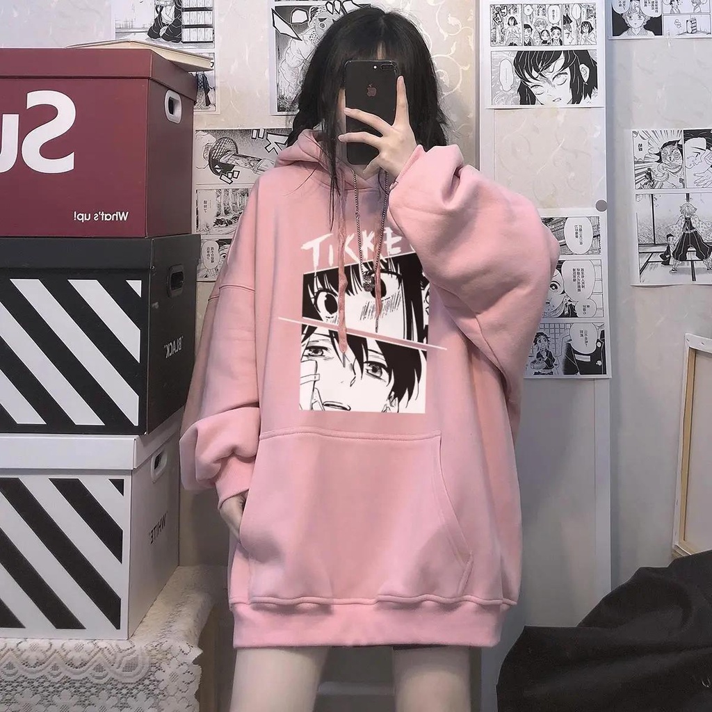 Hooded Sweater Men and Women's Autumn and Winter New Ins Print Japanese Cartoon Tops Couples Loose All-match Coat