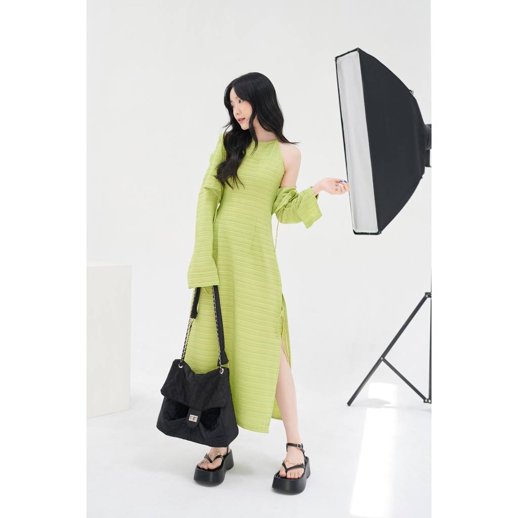 MYUNG - Set đầm yếm kèm khoác tay dài chất đũi gân lạ mắt - MAYLA SET