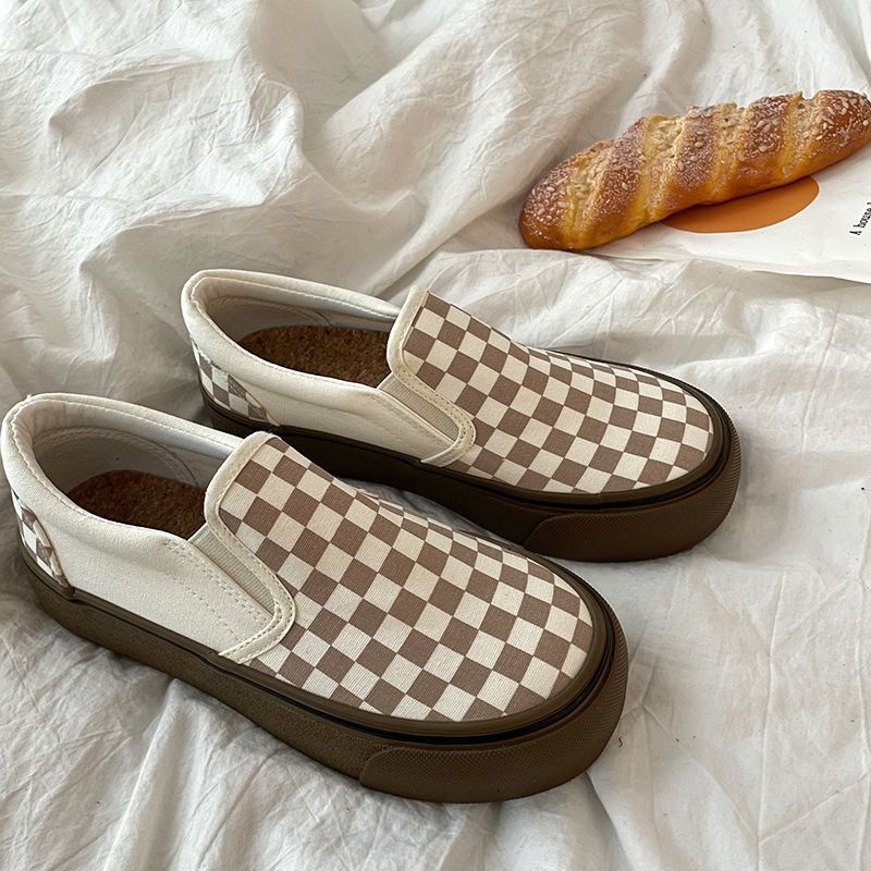 Giày slip on caro đế dày 4cm, có ảnh thật