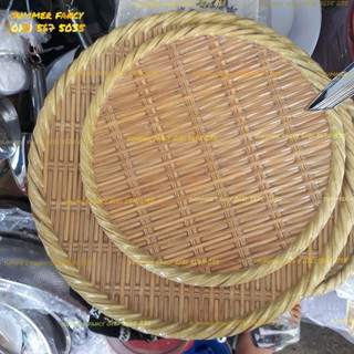 Dĩa 27cm tròn nhựa melamine hoa văn mây đan , Dĩa tre cao cấp - Bamboo shaped plate SF-DTR08