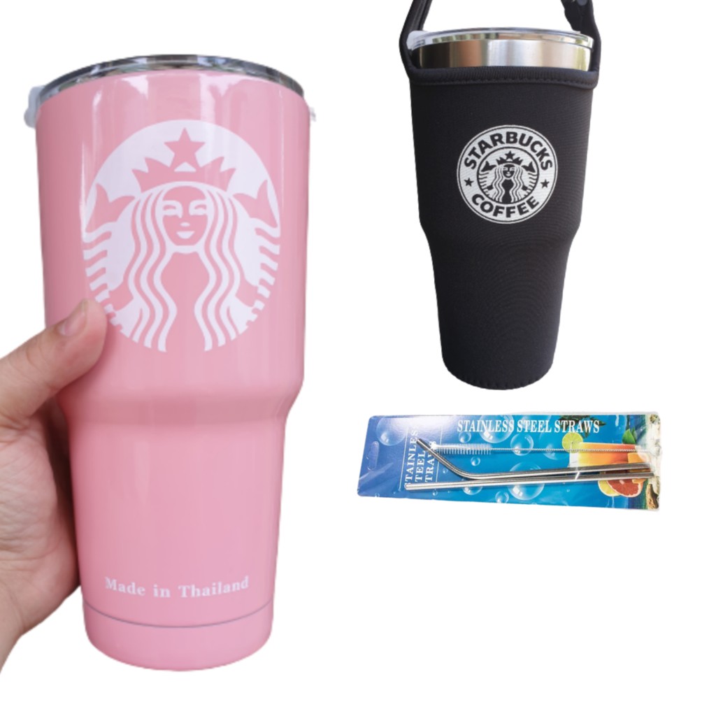 COMBO LY GIỮ NHIỆT THÁI 900ML KÈM TÚI + 2 ỐNG HÚT + CỌ