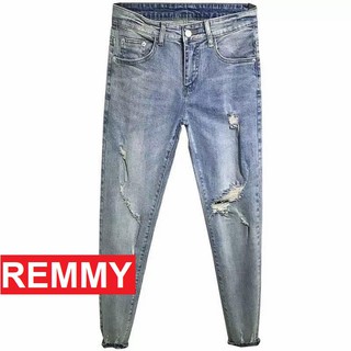 Quần jean nam xanh xám rách bụi bặm xếp li gấu quần kj13 remmyshop