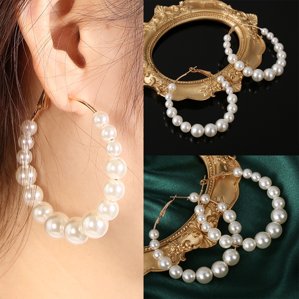 Party Jewelry Wedding | Big Circle Fashion Pearl Hoop Earrings