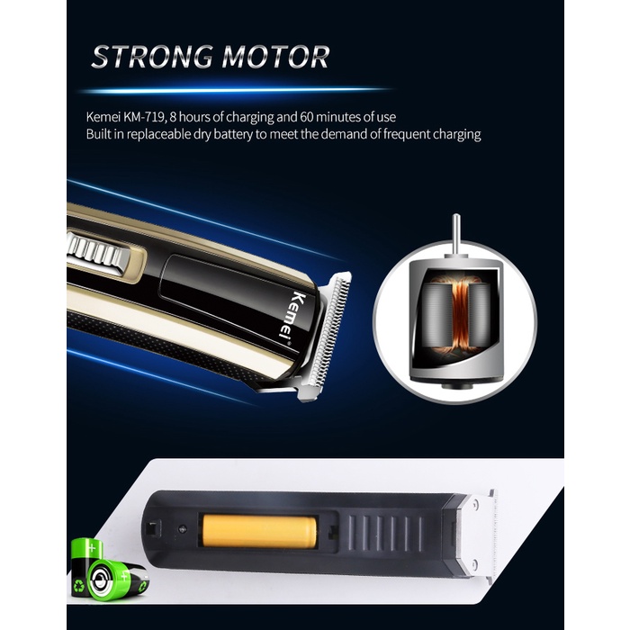 Máy cạo râu Kemei không dây 2 trong 1 có thể sạc lại và sử dụng pin AA với lưỡi cắt có thể tháo rời tiện dụng