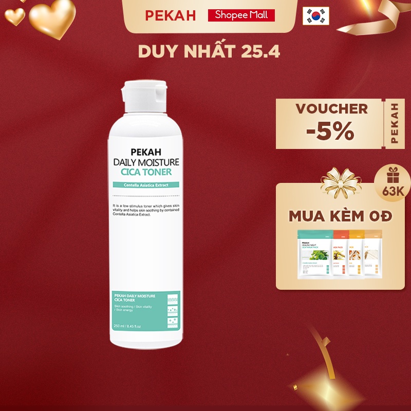 Nước Hoa Hồng Dành Cho Da Mụn Chiết Xuất Rau Má PEKAH Daily Moisture Cica Toner 250ml