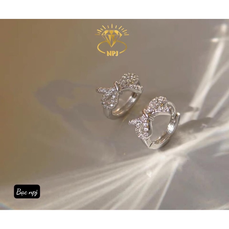 Bông tai Nơ xinh xắn, hoa tai nơ tiểu thư dễ thương_Bạc Ta -Bạc npj