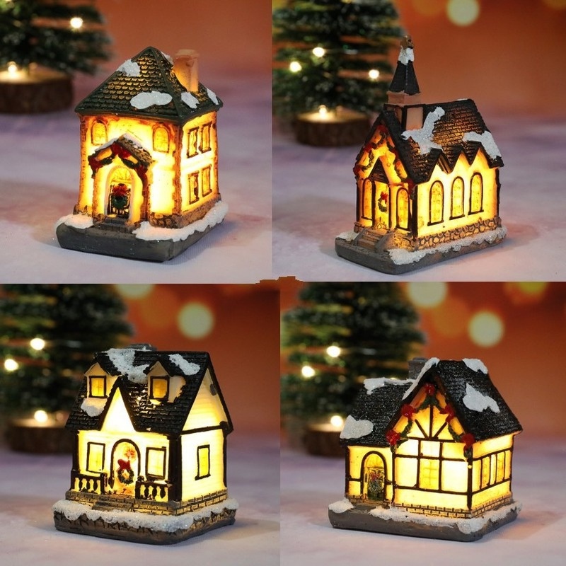 Đèn LED Hình Ngôi Nhà Nhỏ Bằng Nhựa Resin Trang Trí Giáng Sinh