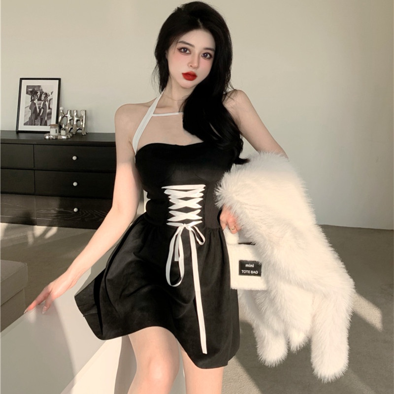 Đầm Mini Hai Dây Phối Ren Gợi Cảm Dành Cho Nữ