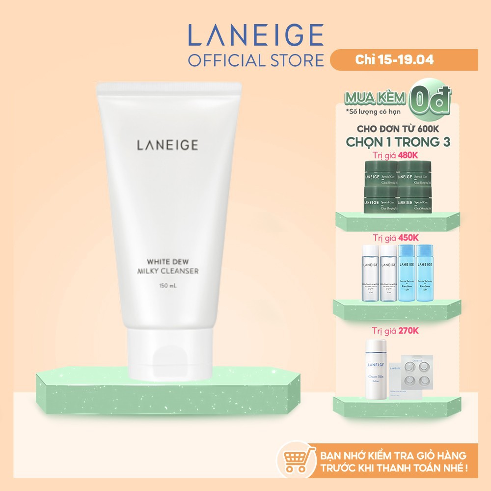 [Mã FMCGMALL -8% đơn 250K] Sữa rửa mặt giúp làm trắng và dưỡng ẩm Laneige White Dew Milky Cleanser 150Ml