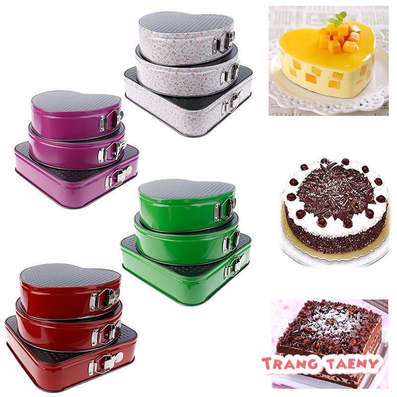 Bộ 3 khuôn springform tim vuông tròn có khoá