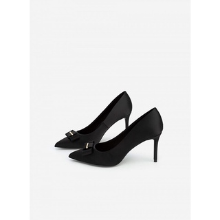 Vascara Giày Bít Mũi Nhọn Satin Đính Nơ - BMN 0504 - Màu Đen