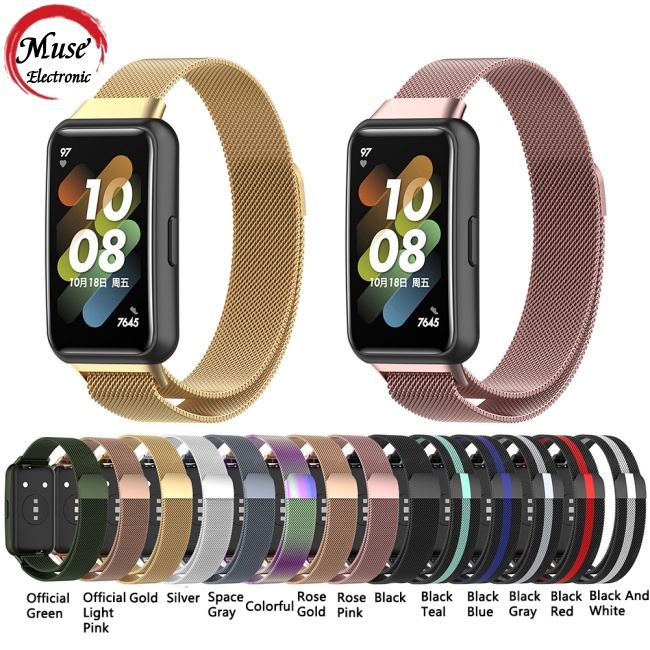 Dây Đeo Đồng Hồ Bằng Thép Không Gỉ Dạng Lưới Từ Tính 21cm Tương Thích Với Huawei Band 7