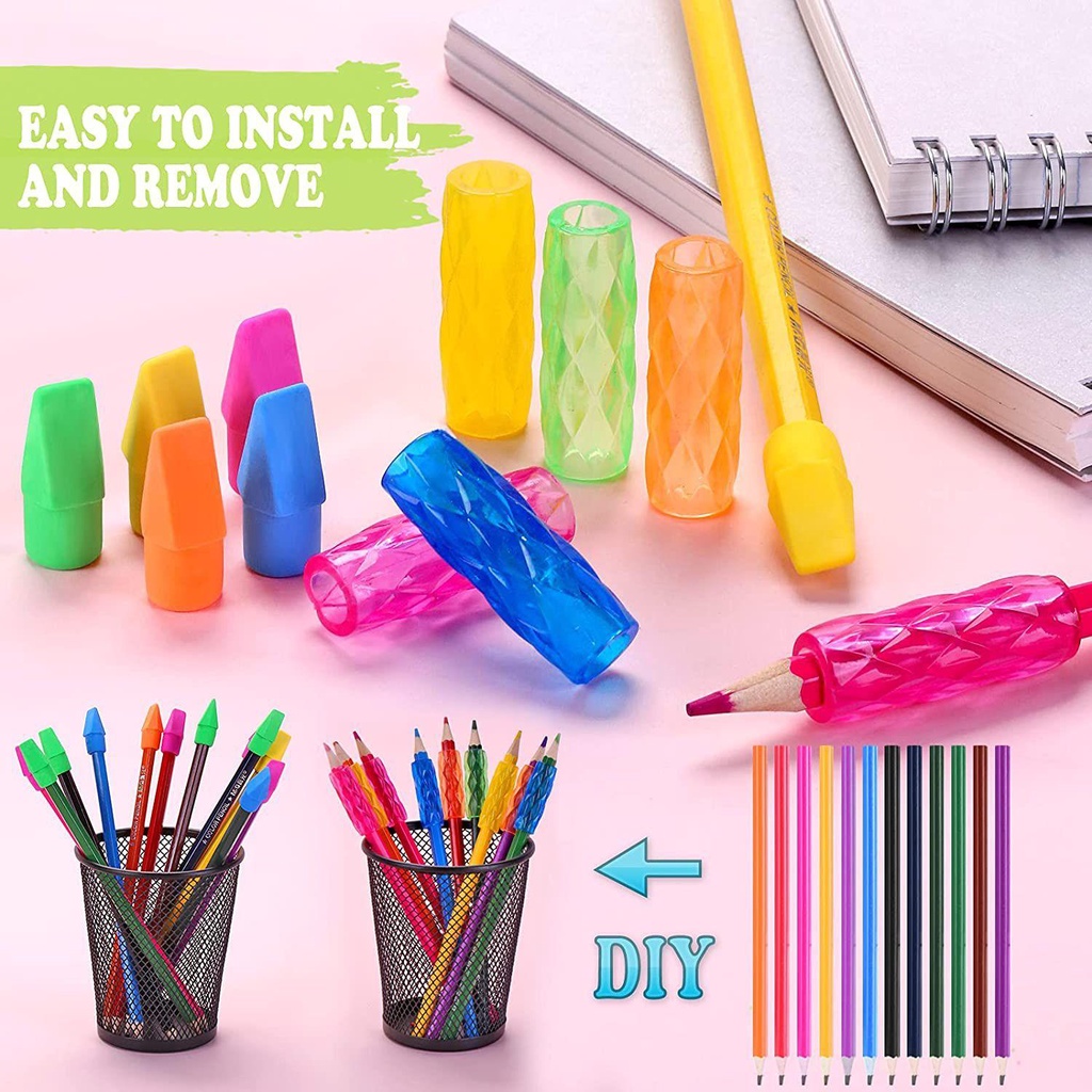 Bộ Gôm Tẩy Và Kẹp Bút Chì Bằng Silicone Dùng Luyện Tập Viết Chữ
