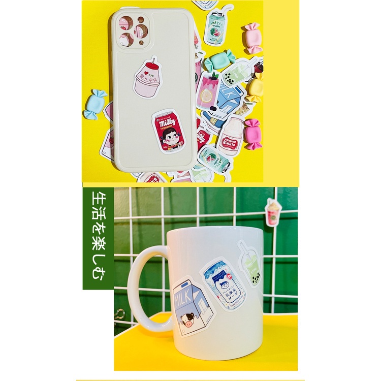 Set 46 hình dán trang trí sổ tay hình bình sữa xinh xắn