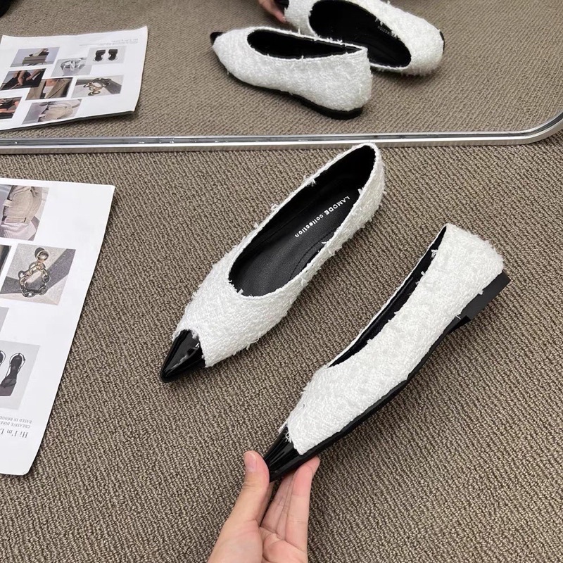 Giày bệt captoe mũi nhọn chất liệu tweed hàng thiết kế kiểu Hàn Quốc mẫu mới 2022