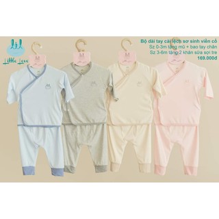 [Mã BMTTC60K giảm đến 60K đơn 50K] Bộ quần áo dài tay cài lệch sơ sinh viền cổ little love