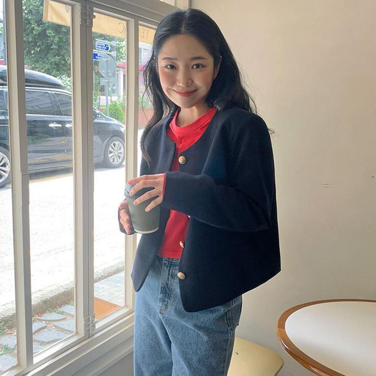 Áo Khoác Suit Dài Tay Cổ Tròn Đơn Giản Theo Phong Cách Retro Pháp 55214