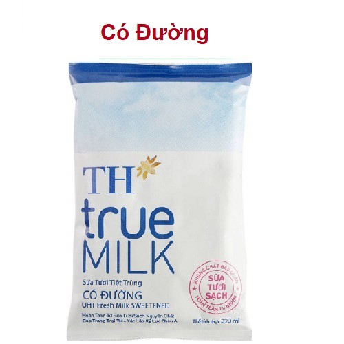 Sữa Tươi Tiệt Trùng TH Túi ít Đường, Có Đường, Nguyên Chất (220ml)
