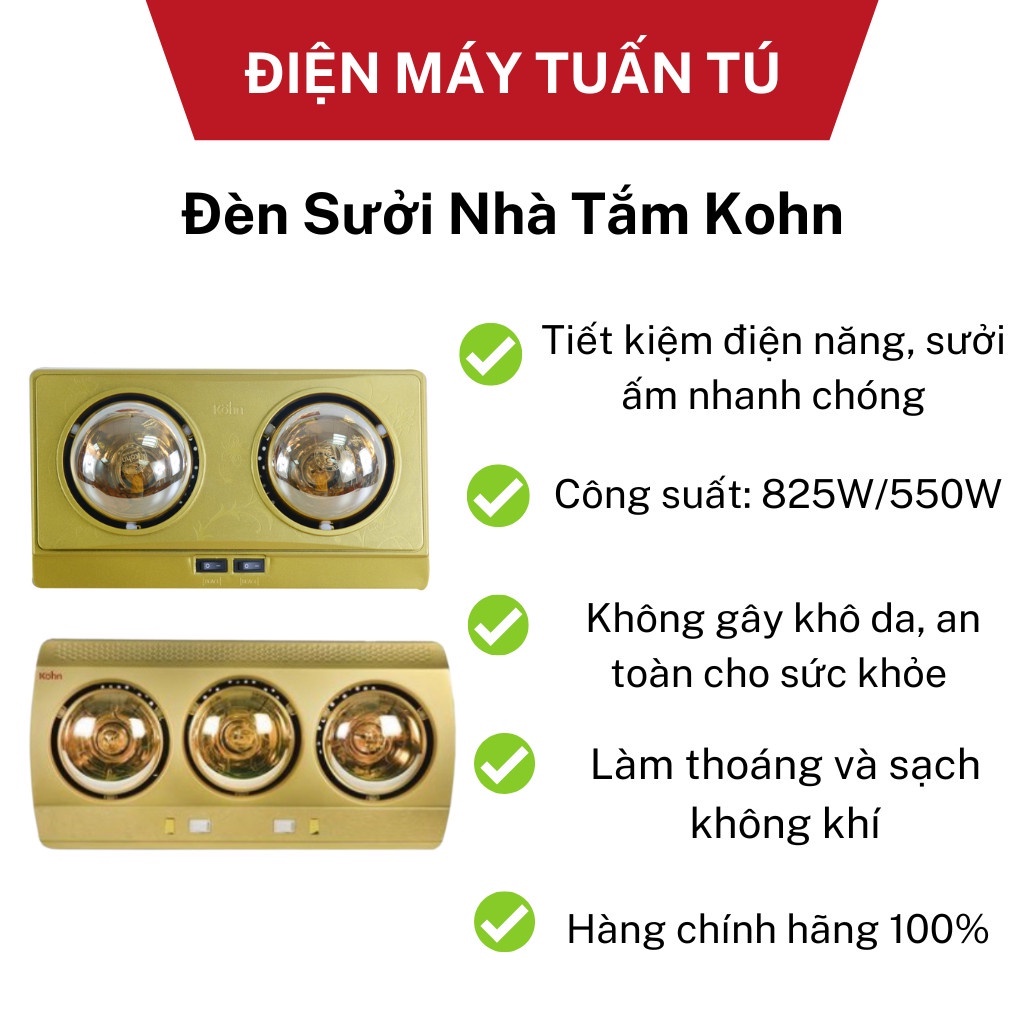 Đèn sưởi nhà tắm Kohn 3 bóng KN03G -  Kohn 2 bóng KN02G ( Hàng chính hãng bảo hành 5 năm )