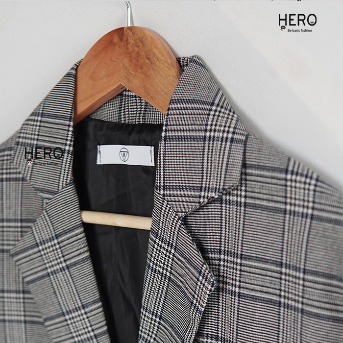 [HÌNH THẬT] Áo Blazer Kẻ Nam, Túi Hộp, Áo Khoác Caro Form Rộng Màu Xám, Phong Cách Hàn Quốc BZ16